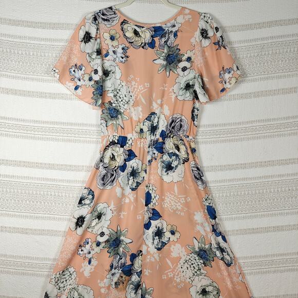 Ella Mara Peach Blue Floral Maxi Dress Short Sleeve Size S - Picture 3 of 10
